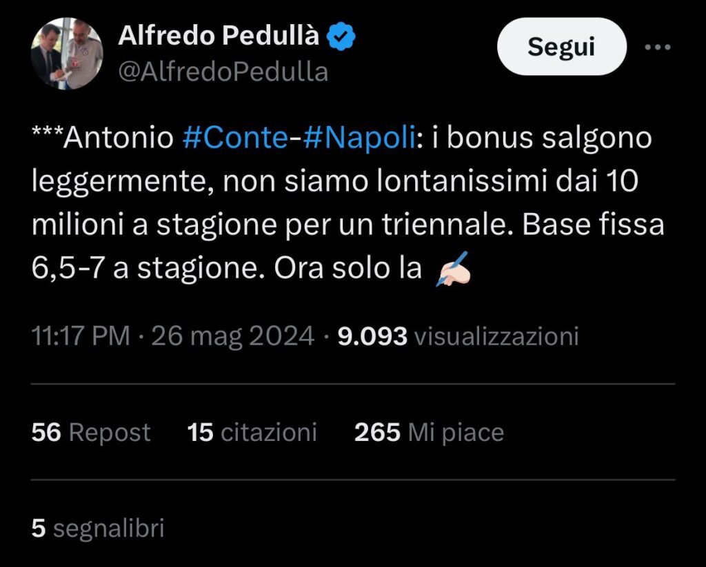 ESCLUSIVA SI Napoli Conte firma sempre più vicina SportItalia it