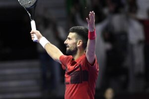 Novak Djokovic esulta dopo un punto