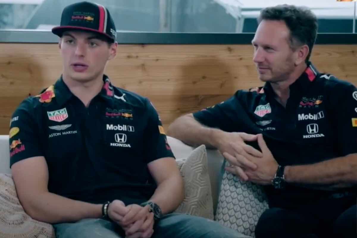 Verstappen e Horner durante un'intervista