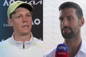 Sinner e Djokovic nel corso di una intervista