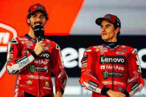 Marquez e Bagnaia parlano durante la presentazione della Ducati