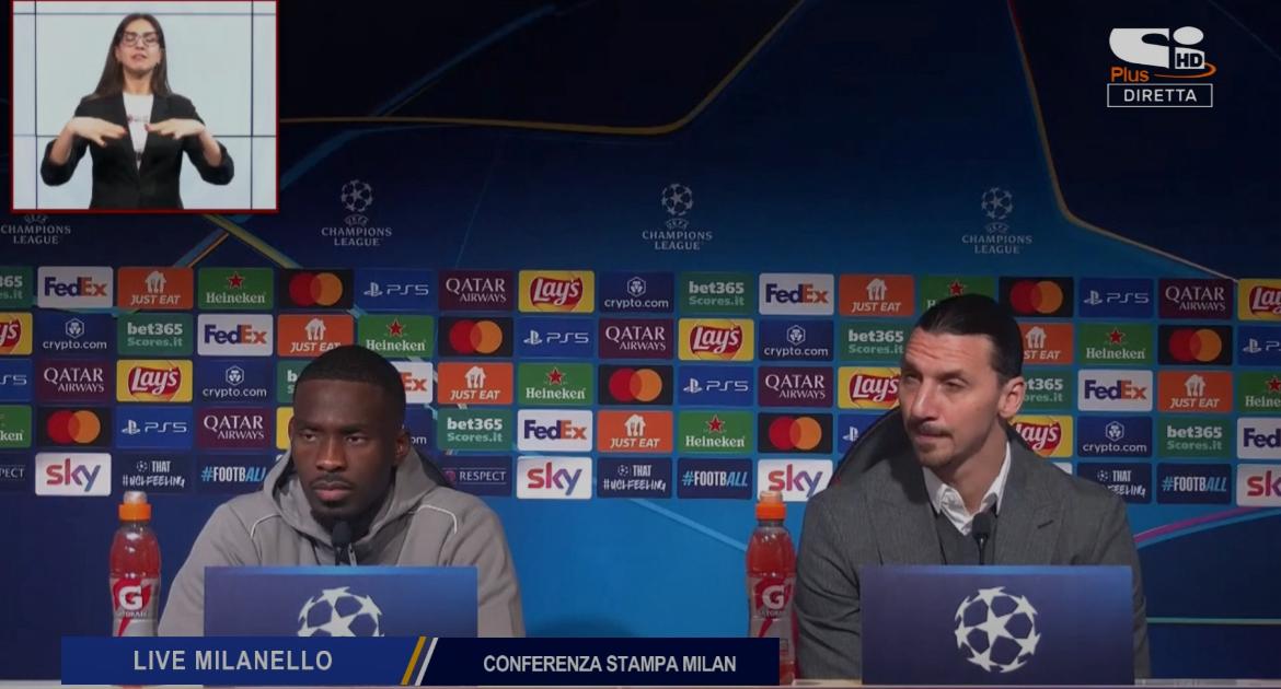 Zlatan Ibrahimovic e Fikayo Tomori in conferenza stampa prima di Milan-Feyenoord