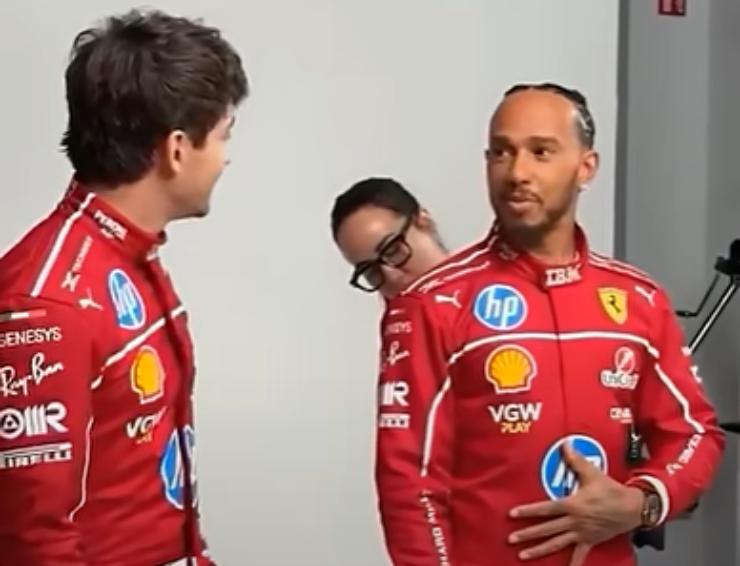 Hamilton e Leclerc a uno shooting Ferrari