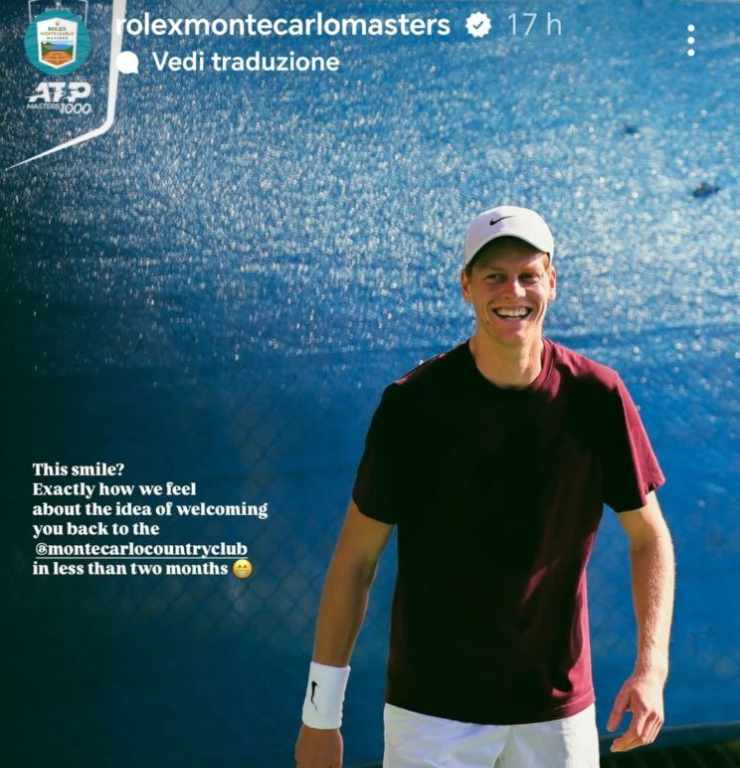 Sinner nella storia Instagram del profilo della Masters 1000 di Montecarlo