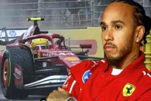 Hamilton e la sua Ferrari sullo sfondo